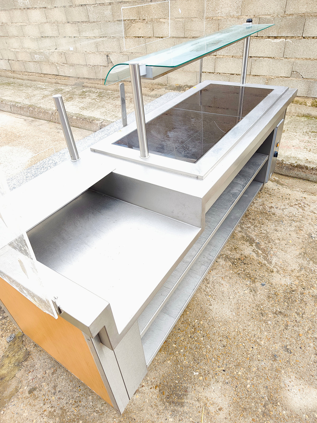 Meuble de self-service chaud 230 cm – plan chauffant, pare-haleine et glissière plateaux – Bon état