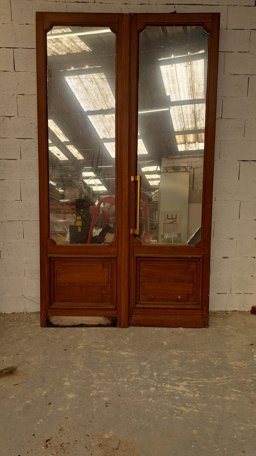 Grande double porte bois/vitrée ancienne – 2,89 m x 2,64 m