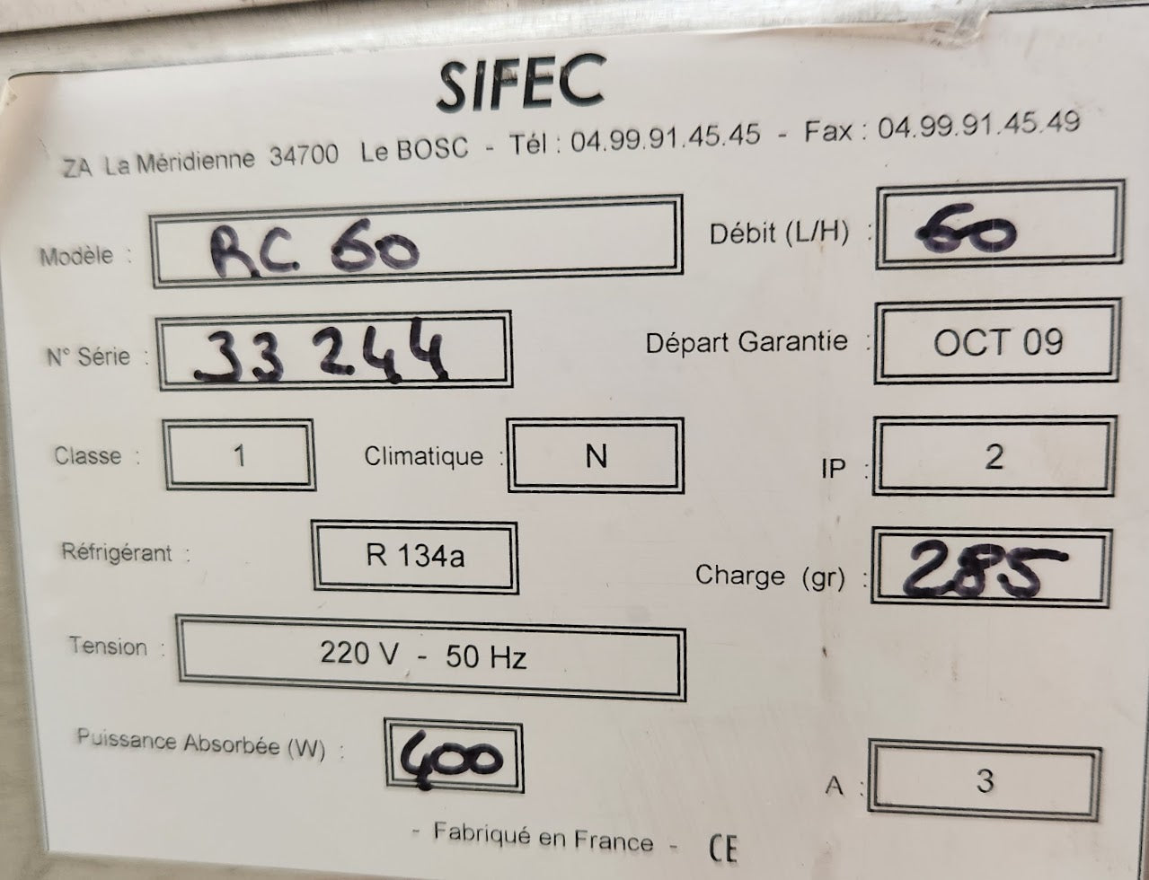 Fontaine à eau réfrigérée SIFEC RC 60 – 60 L/h - Très bon état