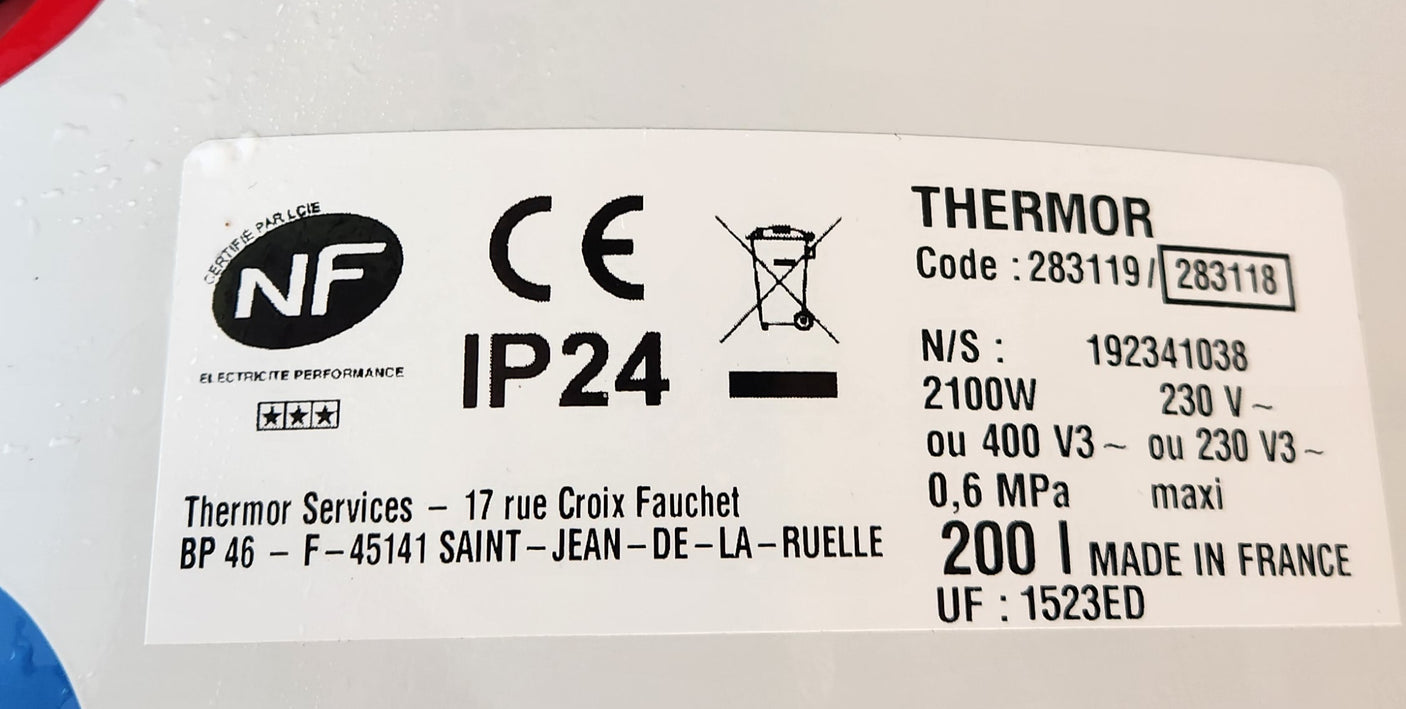 Chauffe-eau Thermor 200L vertical – bon état