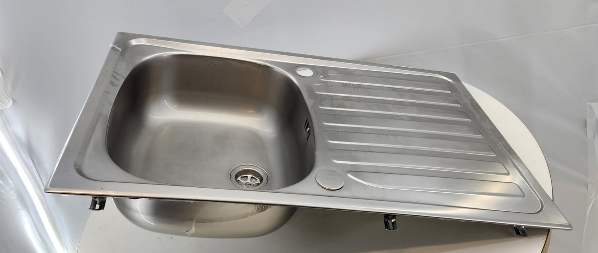Évier inox à encastrer 1 bac + égouttoir réversible – 76 x 48 cm – complet avec bonde et trop-plein – Très bon état