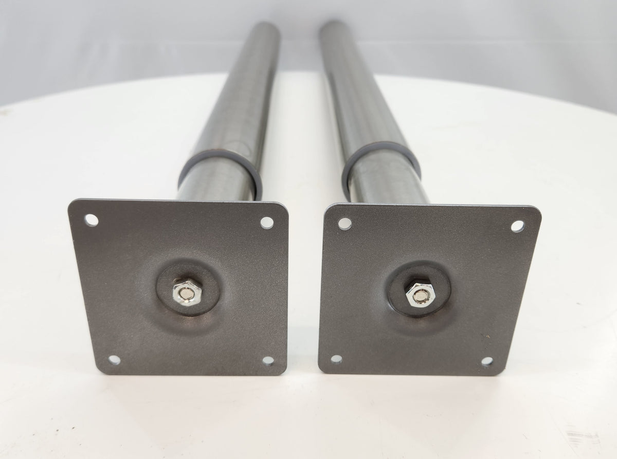Paire de pieds de table télescopiques réglables en hauteur – acier brossé, platine carrée – jusqu’à 110 cm – Très bon état