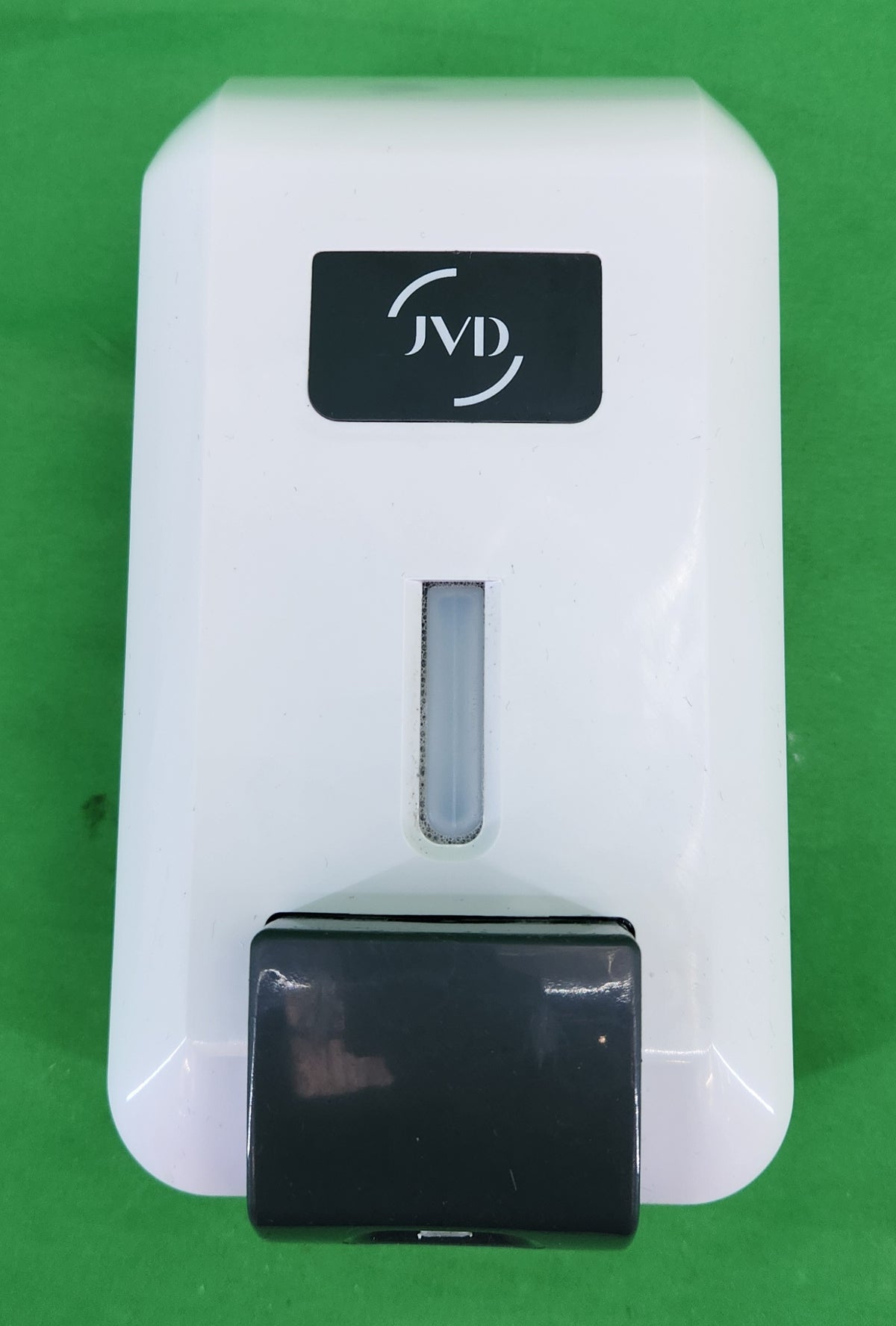 Distributeur de savon mural JVD – blanc et gris anthracite – bouton poussoir – Bon état