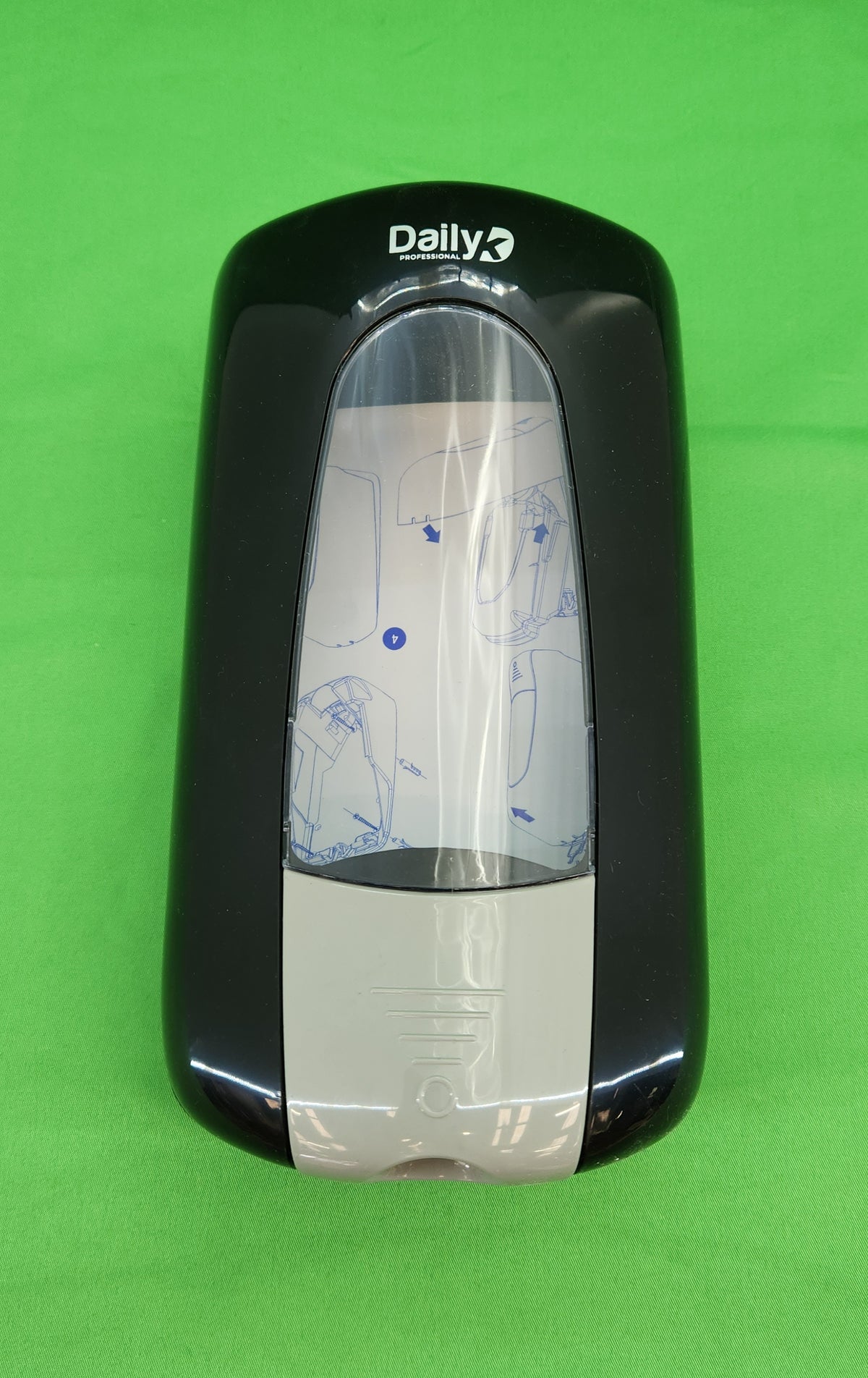 Distributeur de savon à poussoir – Daily’K Professional – noir brillant et gris, fenêtre de niveau – Bon état