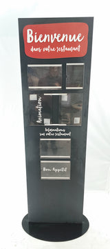 Totem / présentoir d'affichage sur pied 202 cm – cadre noir et porte-documents – Bon état