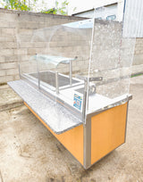Meuble de self-service chaud 230 cm – plan chauffant, pare-haleine et glissière plateaux – Bon état