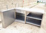 Comptoir de caisse inox d'angle 191 cm – tiroir-caisse et étagères – self / restauration – Bon état