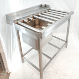Table de prélavage inox à rouleaux avec bac et douchette – entrée de lave-vaisselle 102 cm – Bon état
