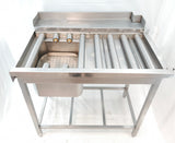 Table de prélavage inox à rouleaux avec bac et douchette – entrée de lave-vaisselle 102 cm – Bon état