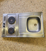 Kitchenette inox avec évier + 2 plaques électriques – Bon état
