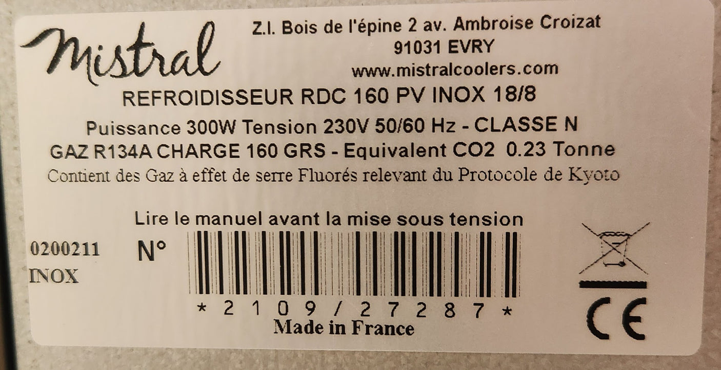 Fontaine à eau réfrigérée Mistral RDC 160 PV – Inox