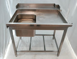 Table de prélavage inox à rouleaux avec bac et douchette – entrée de lave-vaisselle 102 cm – Bon état