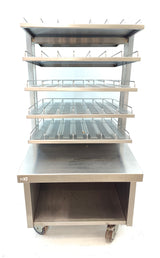 Chariot présentoir inox à 5 niveaux de plateaux inclinés – sur roulettes – self-service – Bon état