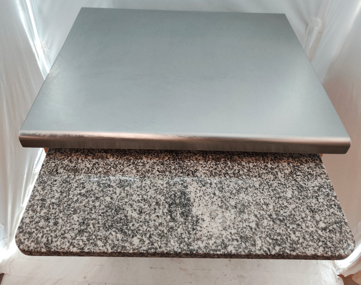 Module de self-service neutre 100 cm – plan inox, glissière plateaux granit et étagères – Bon état