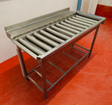 Table à rouleaux inox 150 cm – sortie / entrée de lave-vaisselle – dosseret – Bon état