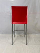 Tabouret de bar design coque plastique rouge - pieds métal avec repose-pieds - Bon état
