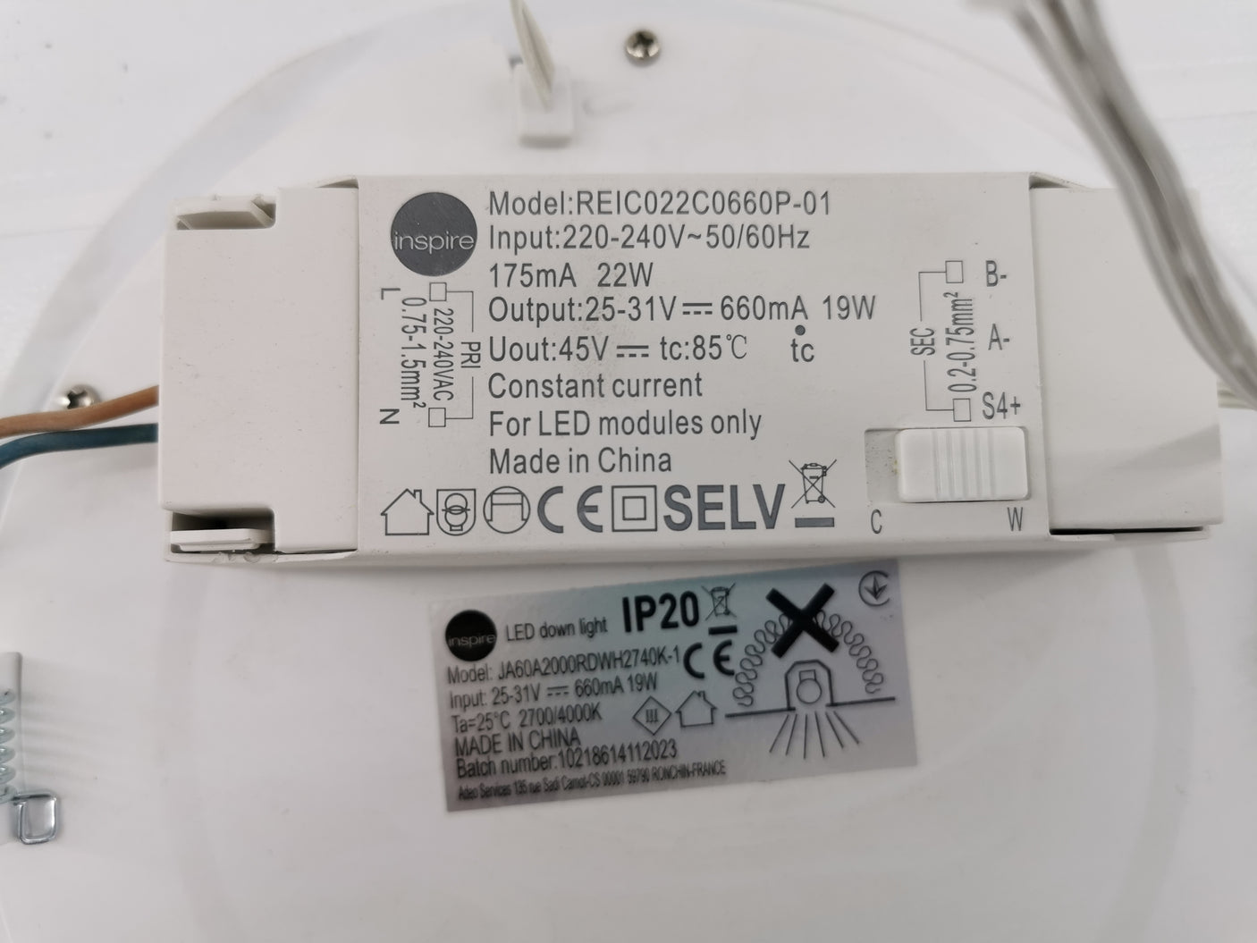 Spot LED encastrable Inspire 22W + Driver – Blanc – IP20 - Très bon état