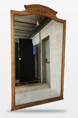 Grand miroir ancien à fronton 235 x 131 cm – cadre bois à décor floral – Bon état