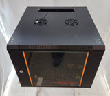Baie de brassage murale 19" 9U Folan – 60 x 60 cm – porte vitrée à clé – 2 ventilateurs – Bon état