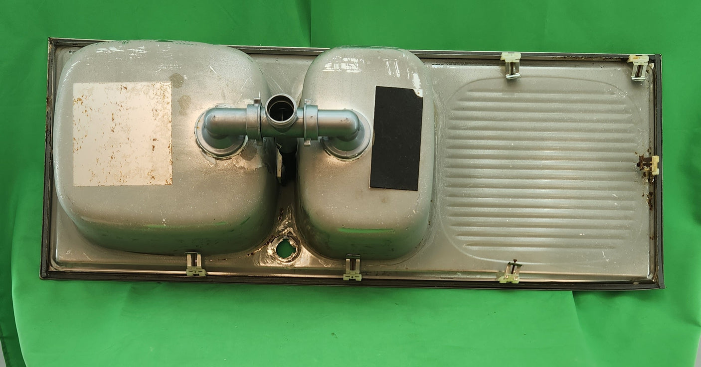 Évier inox double bac + égouttoir – 110 x 43 cm
