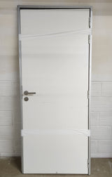 Bloc-porte de bureau 93 x 204 cm – stratifié blanc – huisserie aluminium + imposte – poignée inox – Bon état
