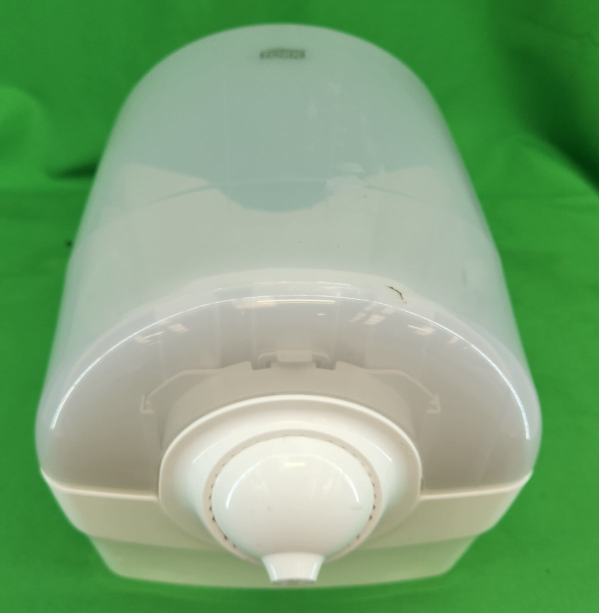Distributeur papier à dévidage central – embout rotatif – blanc translucide – serrure – Bon état