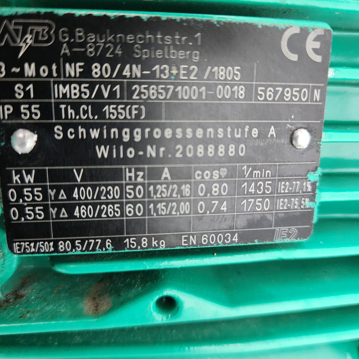 Pompe double en ligne Wilo – 2 moteurs triphasés 0,55 kW – chauffage / eau glacée – Bon état