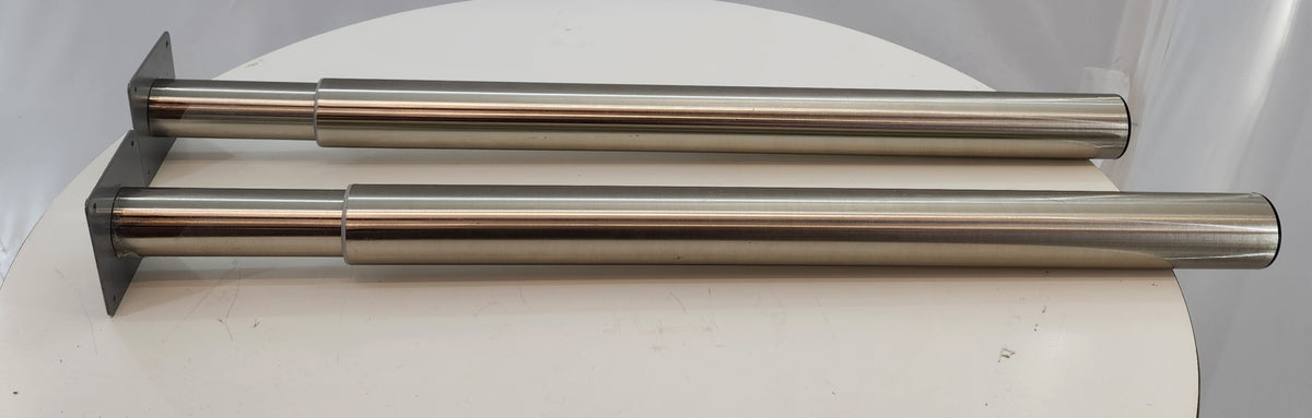 Paire de pieds de table télescopiques réglables en hauteur – acier brossé, platine carrée – jusqu’à 110 cm – Très bon état