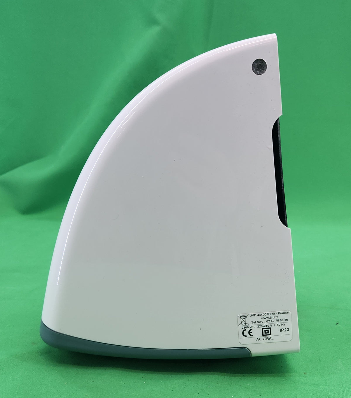 Sèche-mains automatique à air chaud 2 300 W – JVD Austral – capot blanc, fabrication française – Bon état