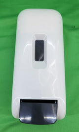 Distributeur de savon à poussoir pour recharges – capot blanc, fenêtre de niveau – Bon état