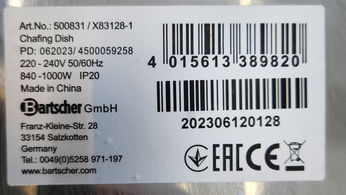 Chafing dish électrique Bartscher GN 1/1 – bain-marie 1000 W – thermostat – 2023 – Bon état
