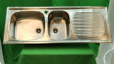 Évier inox double bac + égouttoir – 110 x 43 cm