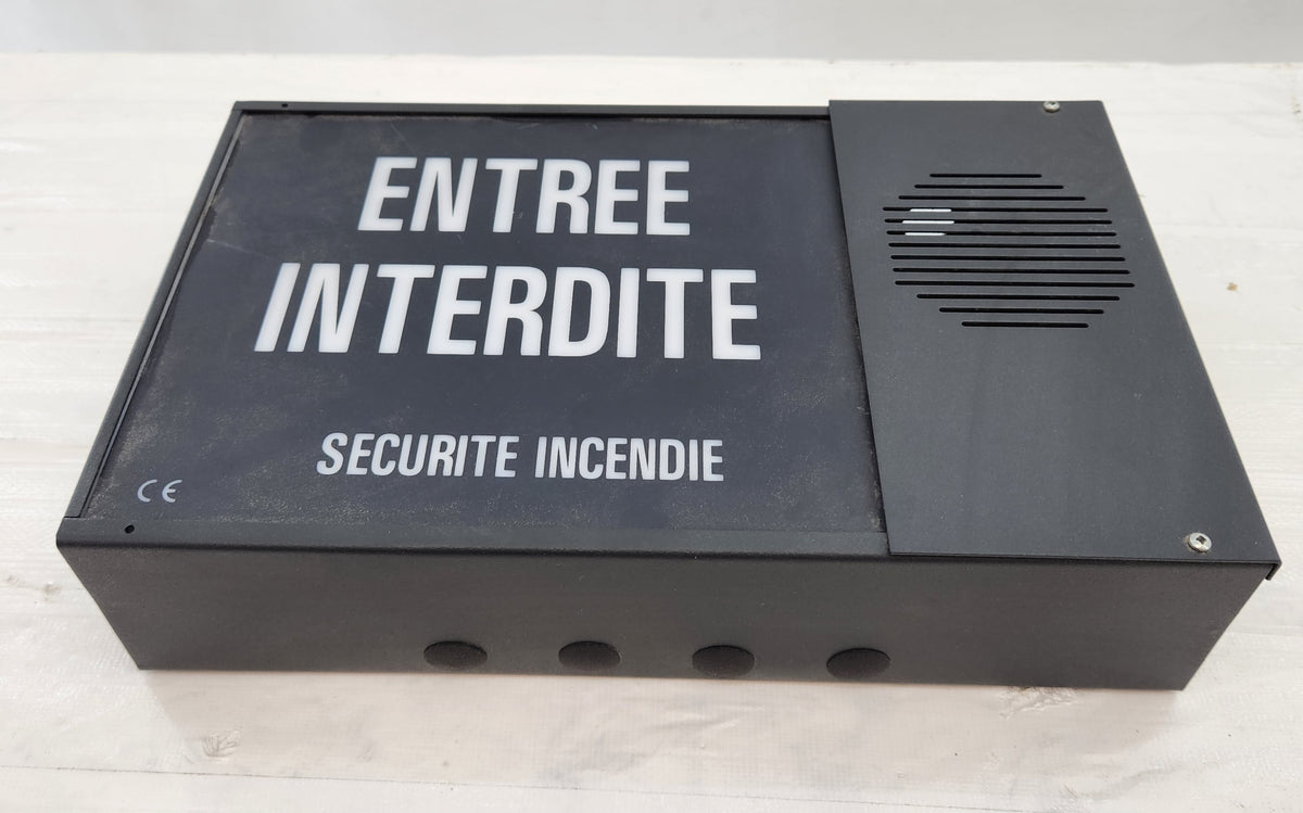 Pancarte lumineuse « Entrée interdite – Sécurité incendie » Chubb PLS 20 – avec avertisseur sonore – Bon état
