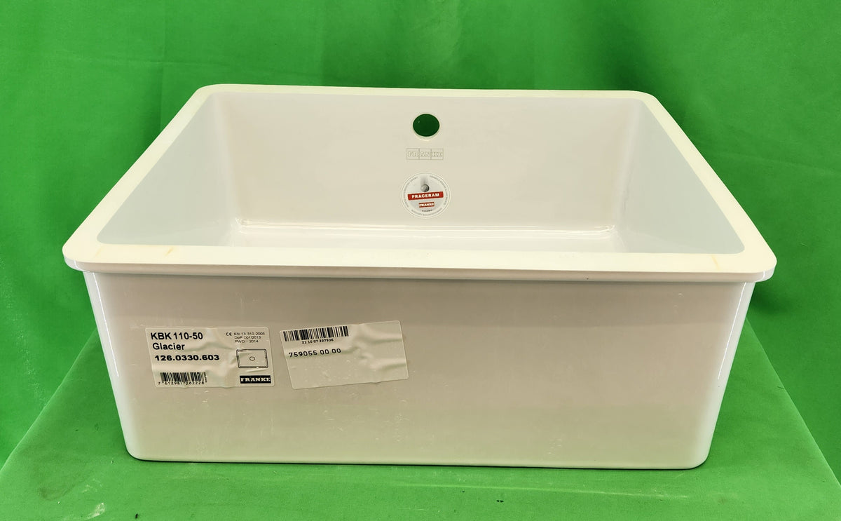 Évier céramique Franke Kubus KBK 110-50 – bac 50 cm – blanc Glacier – sous-plan / affleurant – Très bon état