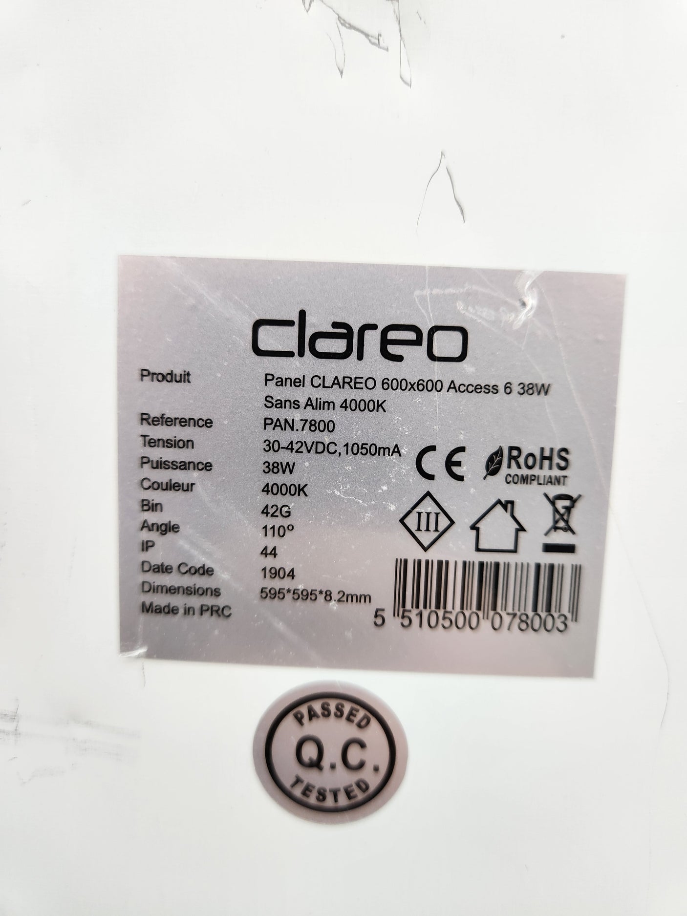 Dalle LED 60x60 – 38W – 4000K – Marque Clareo